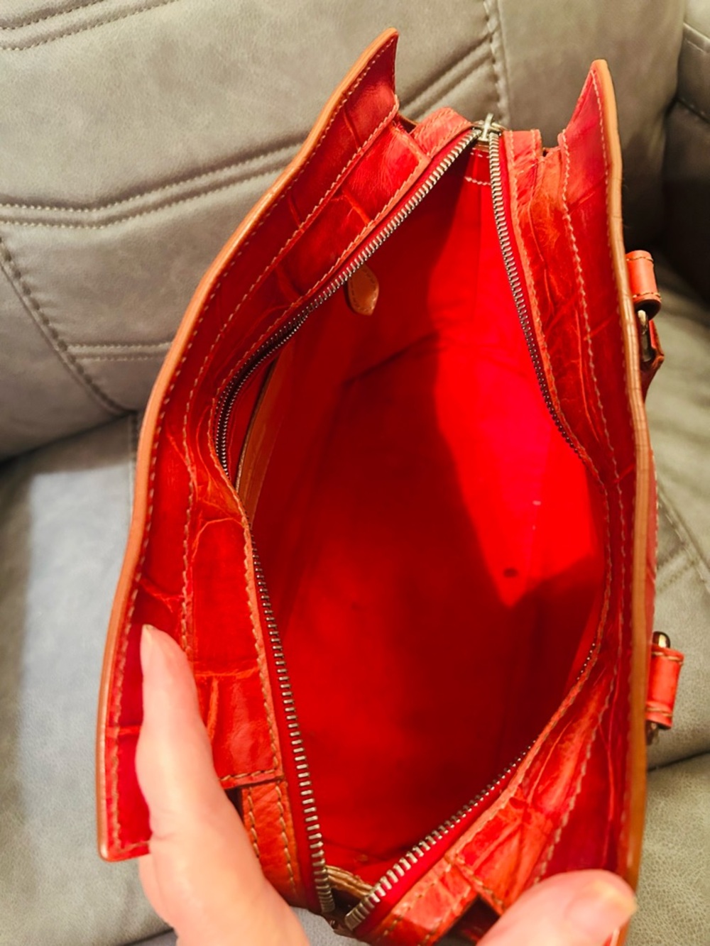 Dooney Red Croc-Embossed Leather Tote Bag - Picture 8 of 11